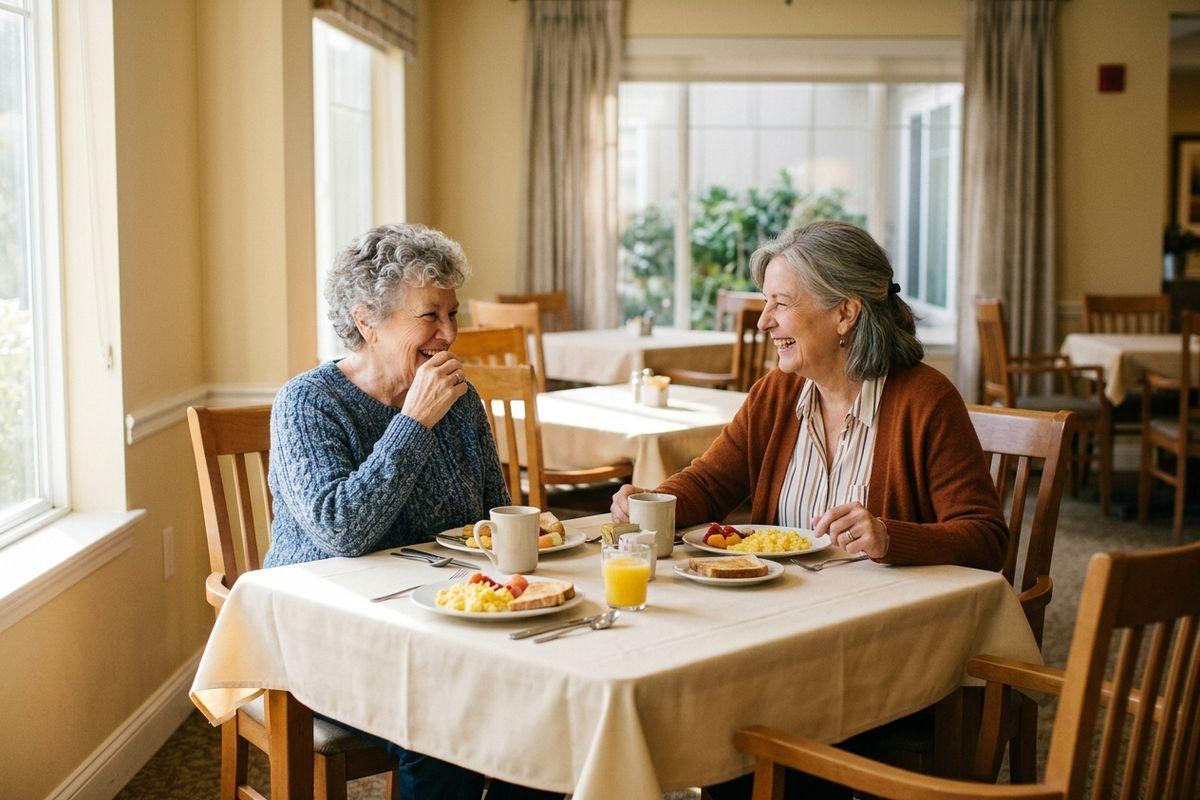 Two senior women enjoying a meal together